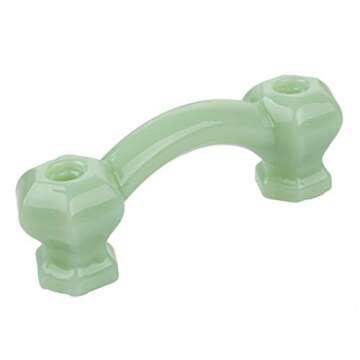 Depression Era Hexagonal Milk Green Glass Drawer Pull | Centers: 3" | Bridge Handle for Antique Cabinet Door, Dresser Drawer, Desk | Reproduction Furniture Hardware | GD10-GMG (1)