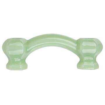Depression Era Hexagonal Milk Green Glass Drawer Pull | Centers: 3" | Bridge Handle for Antique Cabinet Door, Dresser Drawer, Desk | Reproduction Furniture Hardware | GD10-GMG (1)