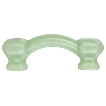 Depression Era Hexagonal Milk Green Glass Drawer Pull | Centers: 3" | Bridge Handle for Antique Cabinet Door, Dresser Drawer, Desk | Reproduction Furniture Hardware | GD10-GMG (1)