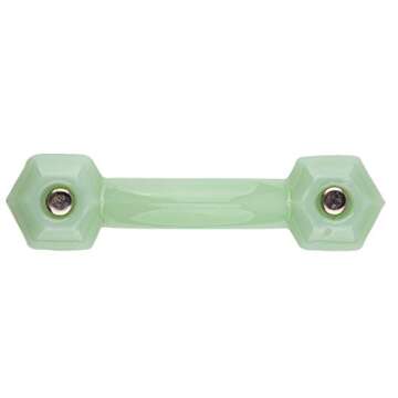 Depression Era Hexagonal Milk Green Glass Drawer Pull | Centers: 3" | Bridge Handle for Antique Cabinet Door, Dresser Drawer, Desk | Reproduction Furniture Hardware | GD10-GMG (1)