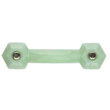 Depression Era Hexagonal Milk Green Glass Drawer Pull | Centers: 3" | Bridge Handle for Antique Cabinet Door, Dresser Drawer, Desk | Reproduction Furniture Hardware | GD10-GMG (1)