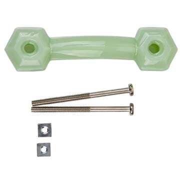 Depression Era Hexagonal Milk Green Glass Drawer Pull | Centers: 3" | Bridge Handle for Antique Cabinet Door, Dresser Drawer, Desk | Reproduction Furniture Hardware | GD10-GMG (1)