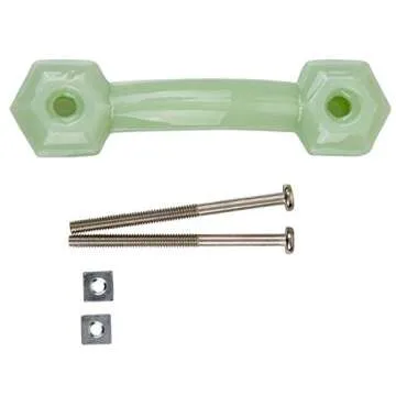 Depression Era Hexagonal Milk Green Glass Drawer Pull | Centers: 3" | Bridge Handle for Antique Cabinet Door, Dresser Drawer, Desk | Reproduction Furniture Hardware | GD10-GMG (1)