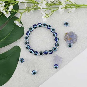 SAVITA 100pcs Blue Evil Eye Beads for Crafting Jewelry
