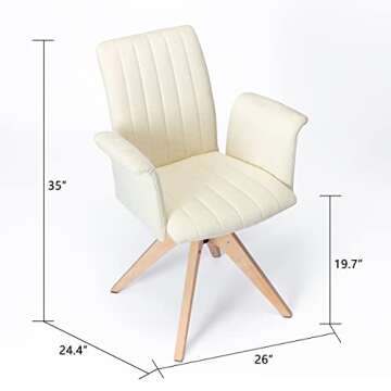 KINWELL Mid Century Modern Desk Chair No Wheels, Upholstered Swivel Accent Chair with Oak Legs, Offi...