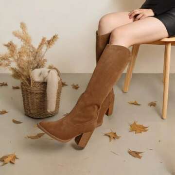 MeiLuSi Fall Boots for Women 2024, Knee High Boots Wide Calf, Brown Tall Suede Boots Tan Slouchy Boo...