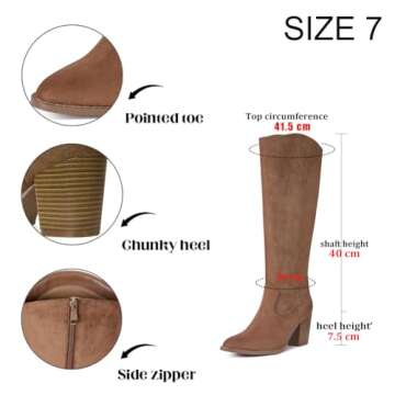 MeiLuSi Fall Boots for Women 2024, Knee High Boots Wide Calf, Brown Tall Suede Boots Tan Slouchy Boots Fashion Long Shoes Chunky High Heel Size 9