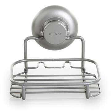 BINO SMARTSUCTION Satin Nickel Shower Caddy, Soap Dish