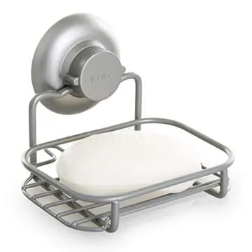 BINO SMARTSUCTION Satin Nickel Shower Caddy, Soap Dish