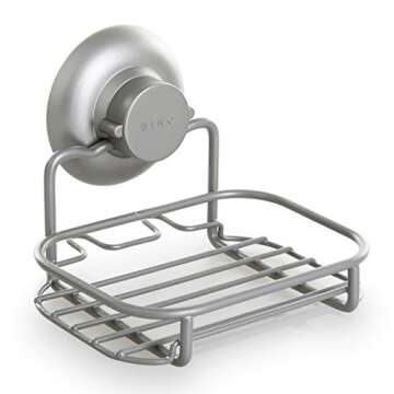 BINO SMARTSUCTION Satin Nickel Shower Caddy, Soap Dish