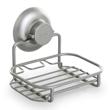 BINO SMARTSUCTION Satin Nickel Shower Caddy, Soap Dish