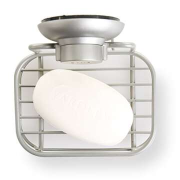 BINO SMARTSUCTION Satin Nickel Shower Caddy, Soap Dish