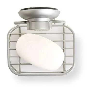 BINO SMARTSUCTION Satin Nickel Shower Caddy, Soap Dish