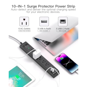 6 Outlet Surge Protector Power Strip with USB Ports