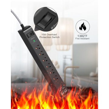 6 Outlet Surge Protector Power Strip with USB Ports