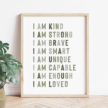 Positive Affirmations, Classroom Wall Art, Green Nursery Wall Decor Neutral, Educational Posters, Ki...