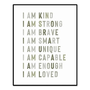 Positive Affirmations, Classroom Wall Art, Green Nursery Wall Decor Neutral, Educational Posters, Kids Room Decor, Inspirational Quotes, Playroom Decor, Boys Room Decor, Unframed (8X10 INCH)