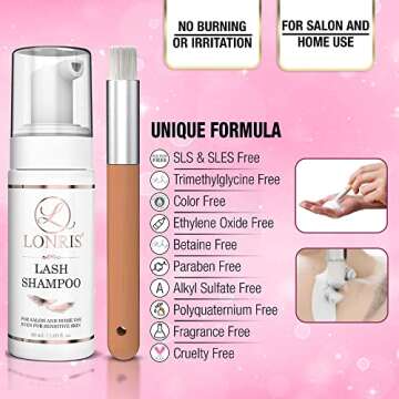 2 in 1 Eyelash Extension Shampoo & Mascara Remover/LONRIS Eyelid Foaming Cleanser/Extensions and Nat...