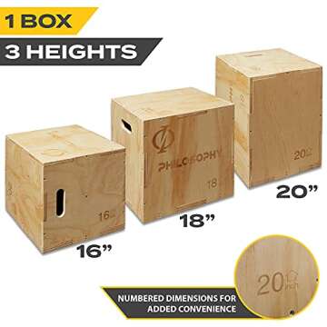 Philosophy Gym 3 in 1 Wood Plyometric Box - 20" x 18" x 16" Jumping Plyo Box for Training and Condit...
