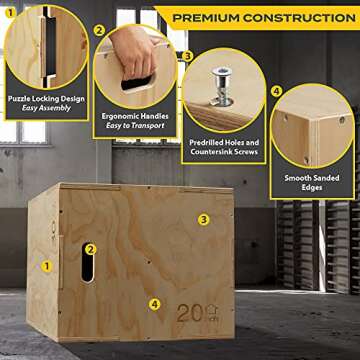 Philosophy Gym 3 in 1 Wood Plyometric Box - 20" x 18" x 16" Jumping Plyo Box for Training and Conditioning