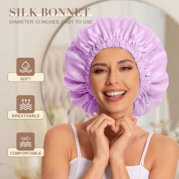 Satin Bonnet Silk Bonnet Hair Bonnet for Sleeping-Slouchy Beanie Hat Satin Sleep Cap for Women's Nat...