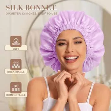 Satin Bonnet Silk Bonnet Hair Bonnet for Sleeping-Slouchy Beanie Hat Satin Sleep Cap for Women's Nat...