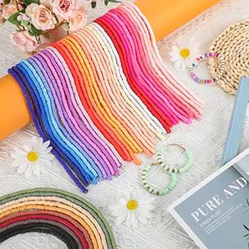 Jadive 38000 Pieces 100 Strands Polymer Clay Beads 6 mm Disk Flat Round Clay Disc Beads Handmade Loose Spacer Bead for Jewelry Making DIY Bracelet Necklace Earrings Finding Crafts, Assorted Colors