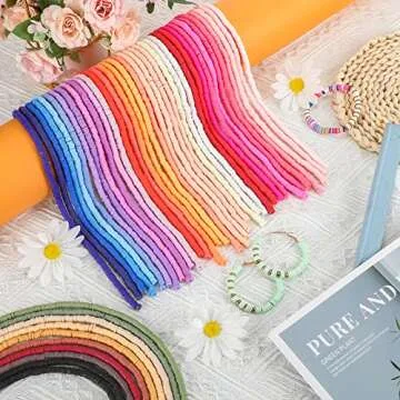 Jadive 38000 Pieces 100 Strands Polymer Clay Beads 6 mm Disk Flat Round Clay Disc Beads Handmade Loose Spacer Bead for Jewelry Making DIY Bracelet Necklace Earrings Finding Crafts, Assorted Colors
