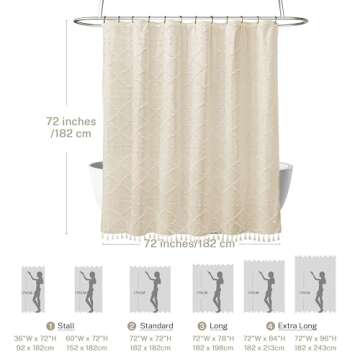 Siiluminisoy Boho Farmhouse Shower Curtain Woven Fabric Cream/Beige Shower Curtain, 72 x 72 Tufted Chevron Textured Striped Modern Minimalist Cloth Shower Curtain for Bathroom