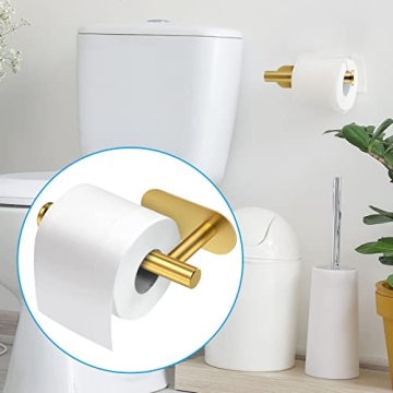 Toilet Paper Holder Self Adhesive, Eolax Toilet Roll Holder no Drilling for Bathroom Washroom, Tissue Roll Holders Wall Mount, 304 Stainless Steel (Gold)