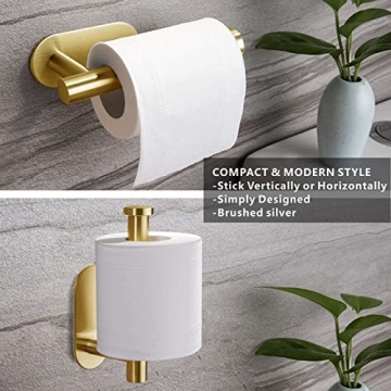 Toilet Paper Holder Self Adhesive, Eolax Toilet Roll Holder no Drilling for Bathroom Washroom, Tissue Roll Holders Wall Mount, 304 Stainless Steel (Gold)