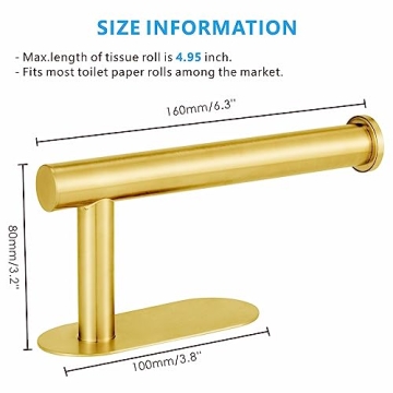 Toilet Paper Holder Self Adhesive, Eolax Toilet Roll Holder no Drilling for Bathroom Washroom, Tissue Roll Holders Wall Mount, 304 Stainless Steel (Gold)