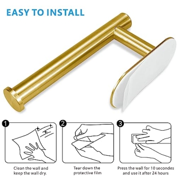 Toilet Paper Holder Self Adhesive, Eolax Toilet Roll Holder no Drilling for Bathroom Washroom, Tissue Roll Holders Wall Mount, 304 Stainless Steel (Gold)