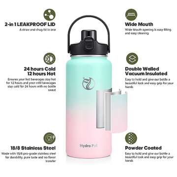 Half Gallon Insulated Water Bottle with 2-in-1 Lid (Chug Lid/Straw Lid), 64oz Double Walled Vacuum Stainless Steel Water Bottles, Water Jug with Straw, Wide Mouth Insulated Thermos