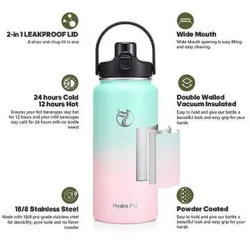 Half Gallon Insulated Water Bottle with 2-in-1 Lid (Chug Lid/Straw Lid), 64oz Double Walled Vacuum Stainless Steel Water Bottles, Water Jug with Straw, Wide Mouth Insulated Thermos
