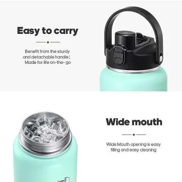 Half Gallon Insulated Water Bottle with 2-in-1 Lid (Chug Lid/Straw Lid), 64oz Double Walled Vacuum Stainless Steel Water Bottles, Water Jug with Straw, Wide Mouth Insulated Thermos