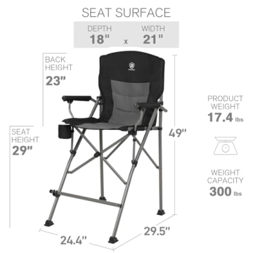 EVER ADVANCED Tall Directors Chair with Cup Holder 31-Inch