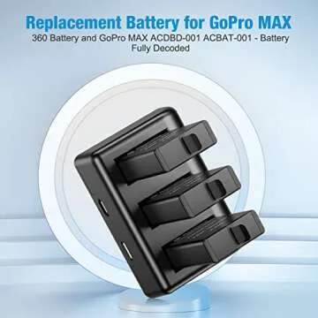 Powerextra Max Battery Kit for GoPro MAX 360 - 3 Pack and Charger