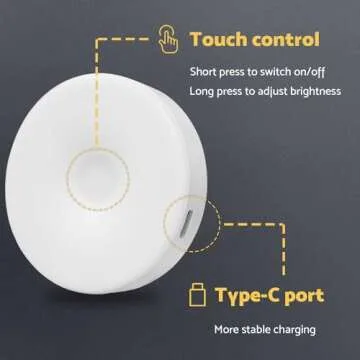 DAZZY DOT Rechargeable Puck Lights 2 Pack, Magnetic Tap Light 1000mAh Battery Powered, Warm Yellow, Dimmable Touch Light Stick on for Closet, Locker, Cabinet, Bedside, Kitchen