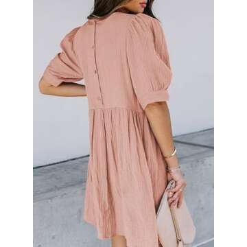 Dokotoo Womens Sundress Juniors Cute Dress Summer Baby Doll Tunic Dress Crewneck Lantern Short Sleev...