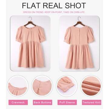 Dokotoo Womens Sundress Juniors Cute Dress Summer Baby Doll Tunic Dress Crewneck Lantern Short Sleeve Loose Casual Work Pocketed Mini Short Skirt Shift Dress Pink Small