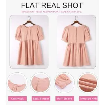 Dokotoo Womens Sundress Juniors Cute Dress Summer Baby Doll Tunic Dress Crewneck Lantern Short Sleeve Loose Casual Work Pocketed Mini Short Skirt Shift Dress Pink Small