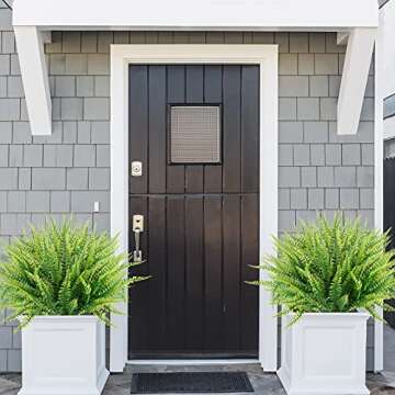 ZEOSTARO 12 Bundles Artificial Plants, Fake Boston Fern Greenery Outdoor UV Resistant No Fade Faux Plastic Plants Garden Porch Window Box Decorating…