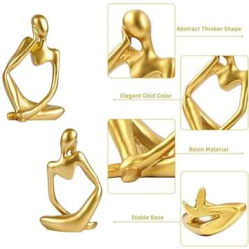 3 Pcs Gold Thinker Statue Sculpture Home Decor, Resin Abstract Art Golden Figurines, Mini Boho Tiny ...