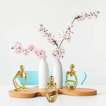 3 Pcs Gold Thinker Statue Sculpture Home Decor, Resin Abstract Art Golden Figurines, Mini Boho Tiny Accents for Modern Living Room Office Book Shelf Coffee Table Decoration Set of 3,(gfshg-gv2)