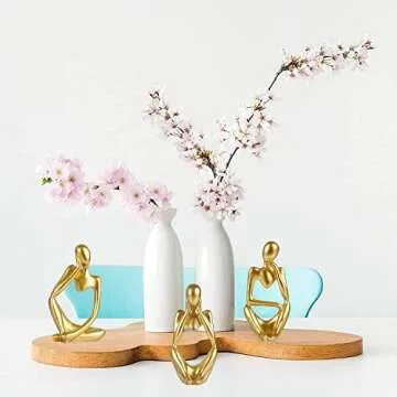 3 Pcs Gold Thinker Statue Sculpture Home Decor, Resin Abstract Art Golden Figurines, Mini Boho Tiny Accents for Modern Living Room Office Book Shelf Coffee Table Decoration Set of 3,(gfshg-gv2)