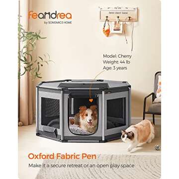 Feandrea Dog Playpen, Oxford Fabric Dog Fence, Octagon Dog Crate, L, 44.1 x 44.1 x 24.4 Inches, PVC ...