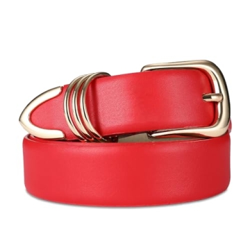 RISANTRY Women's Red Belts with Gold Buckle Elegant Leather Waist Belt Ladies Belts for Jeans Dress ...