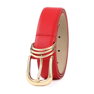Elegant RISANTRY Women's Red Belt with Gold Buckle for Casual Wear