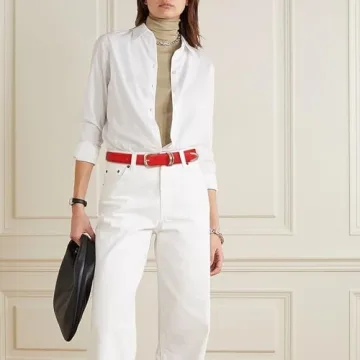 Elegant RISANTRY Women's Red Belt with Gold Buckle for Casual Wear